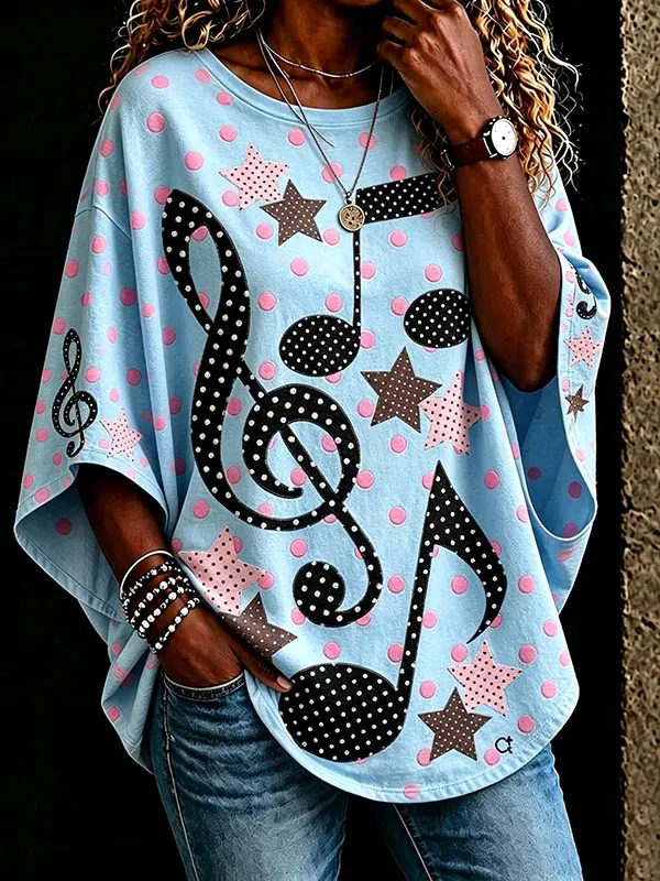 Women's Musical Note Polka Dot Art Print Casual T-Shirt