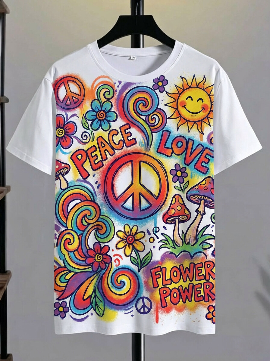 Men's Hippie Peace Graffiti Art Print T-Shirt
