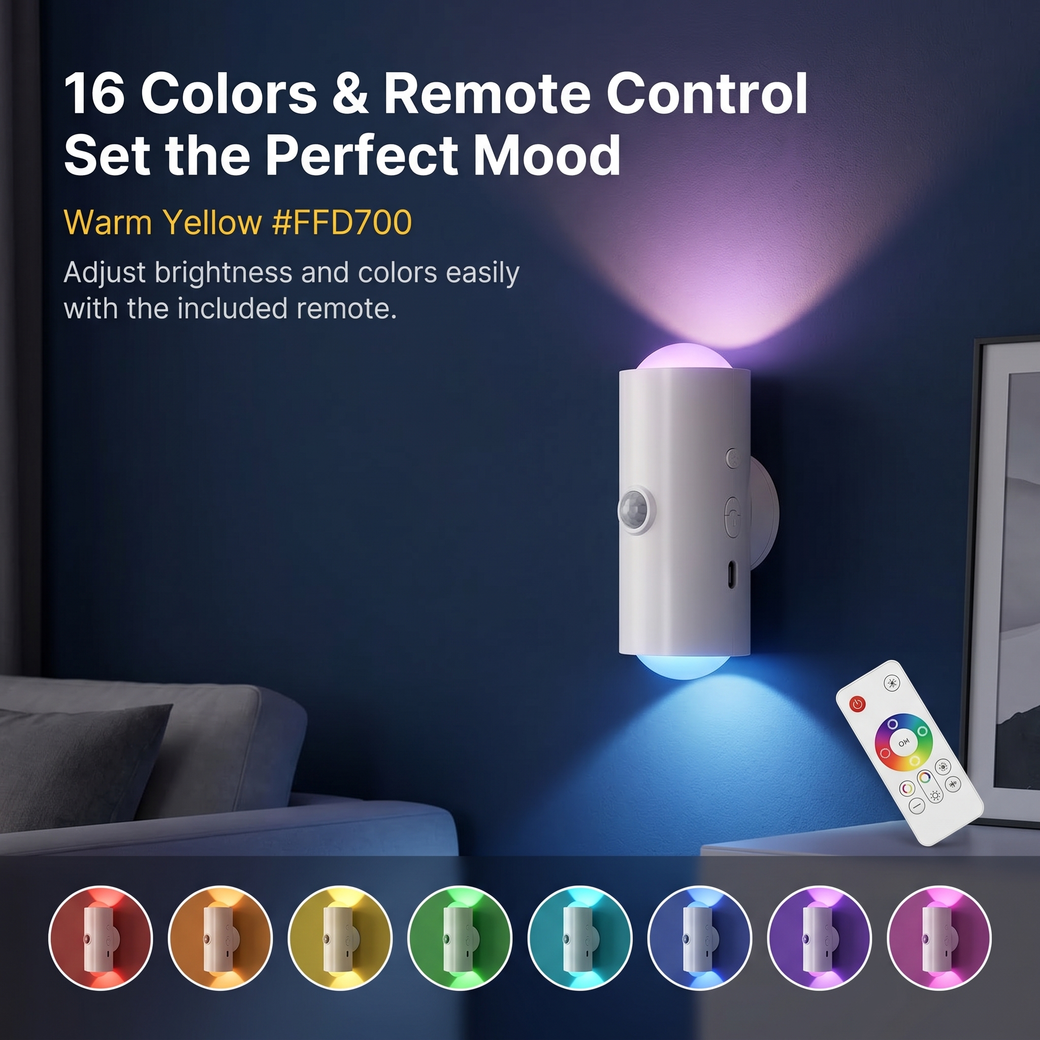 LED Motion Sensor Night Light - Smart Auto-On Cabinet Light with 16 Colors, Rechargeable Magnetic Night Light for Kids Bedroom Kitchen Hallway Stairs, Protects Baby and Family at Night