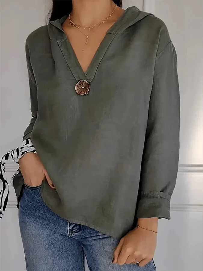 Women's Button Down Hooded Tuxedo Solid Color Shirt
