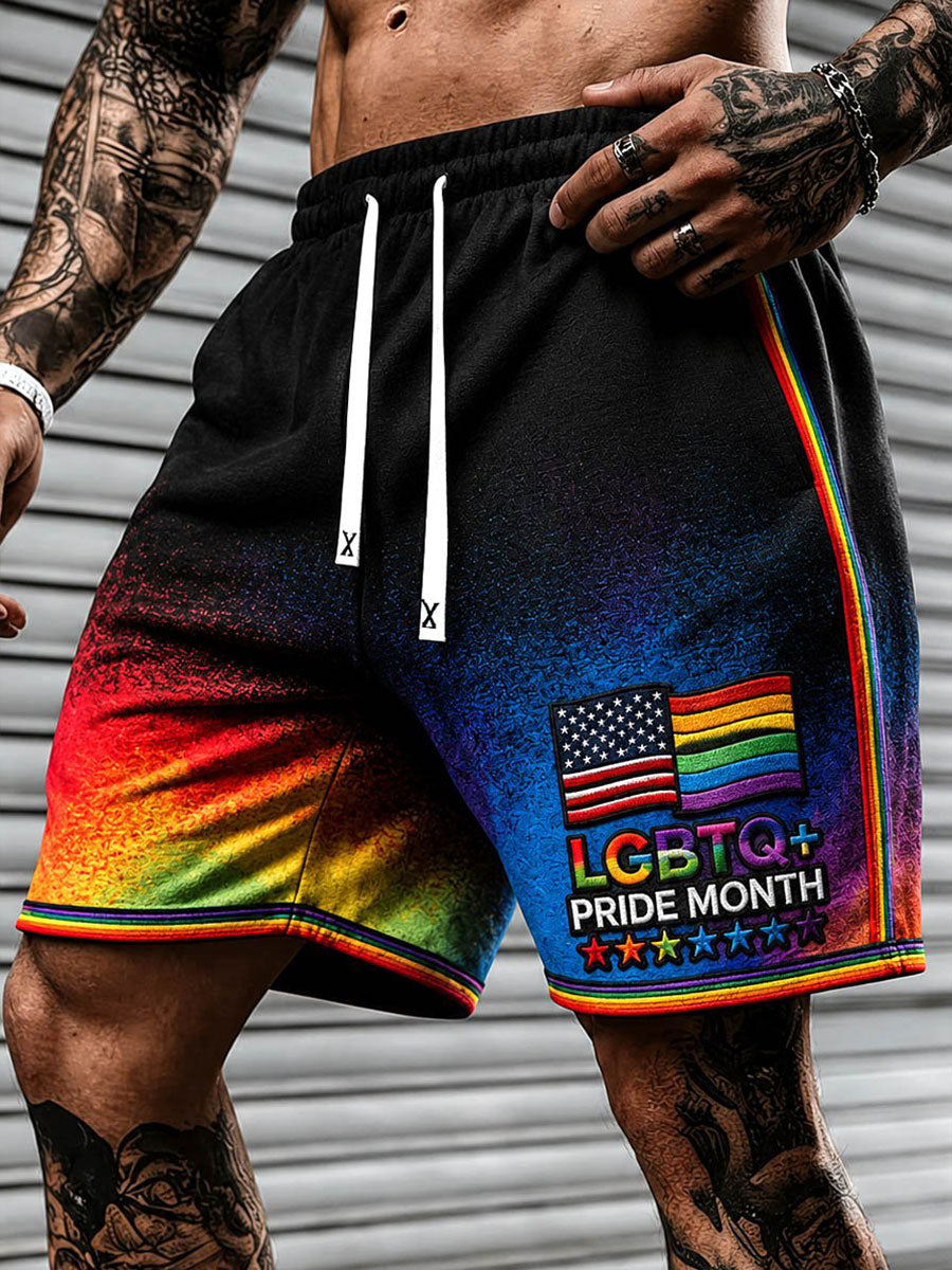 Men's Pride Month Flag Rainbow Gradient Art Print Casual Shorts