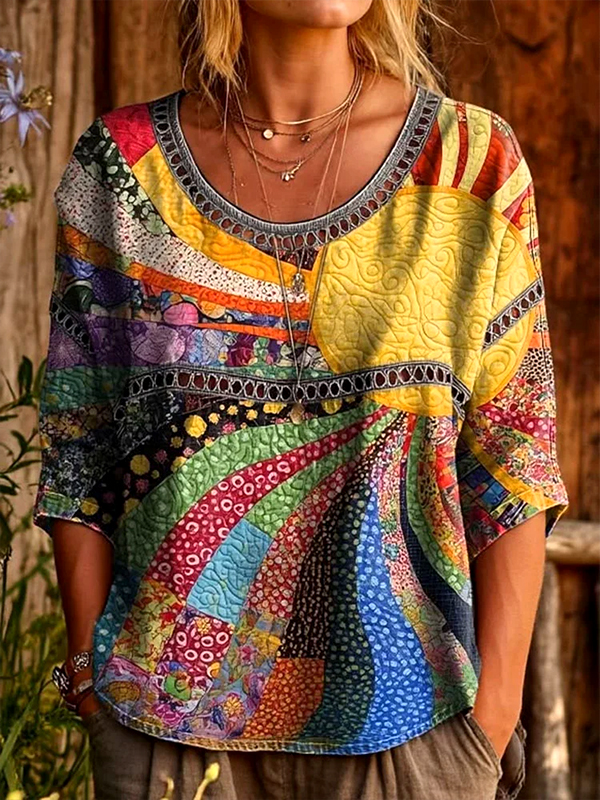 Women's Solar Radiance Geometric Art Print Long Sleeve T-Shirt