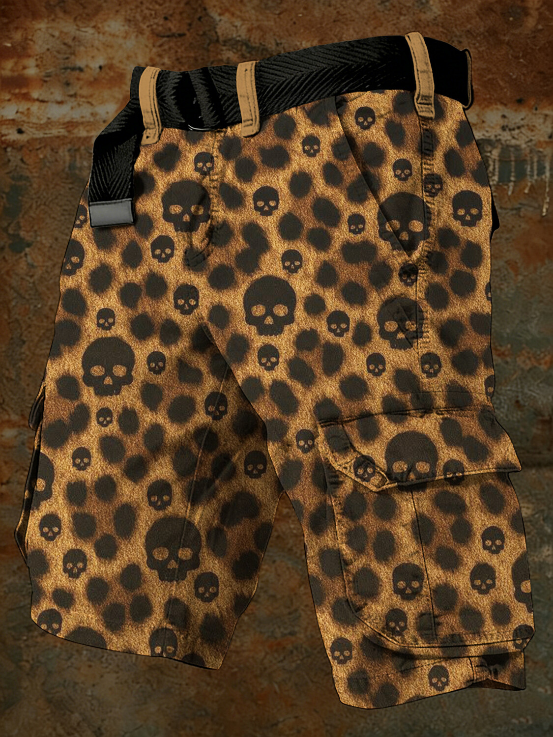 Men's Leopard Skull Pattern Print Casual Shorts