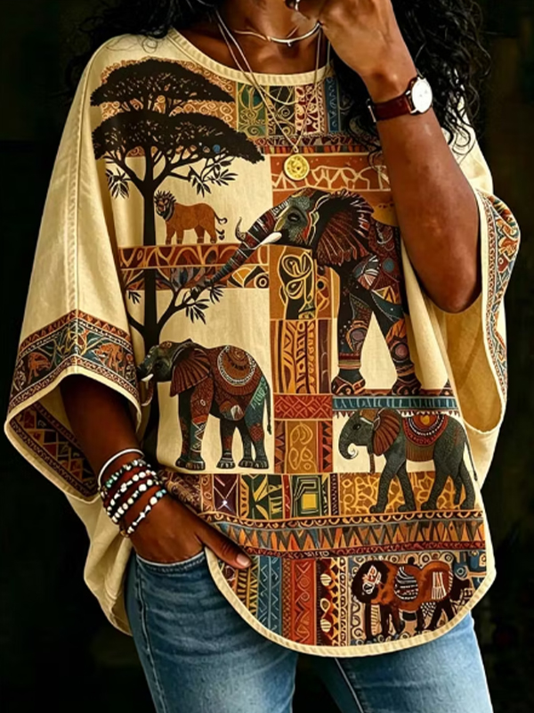 Women's Juneteenth African Animal Ethnic Geometric Patchwork Print Casual T-Shirt
