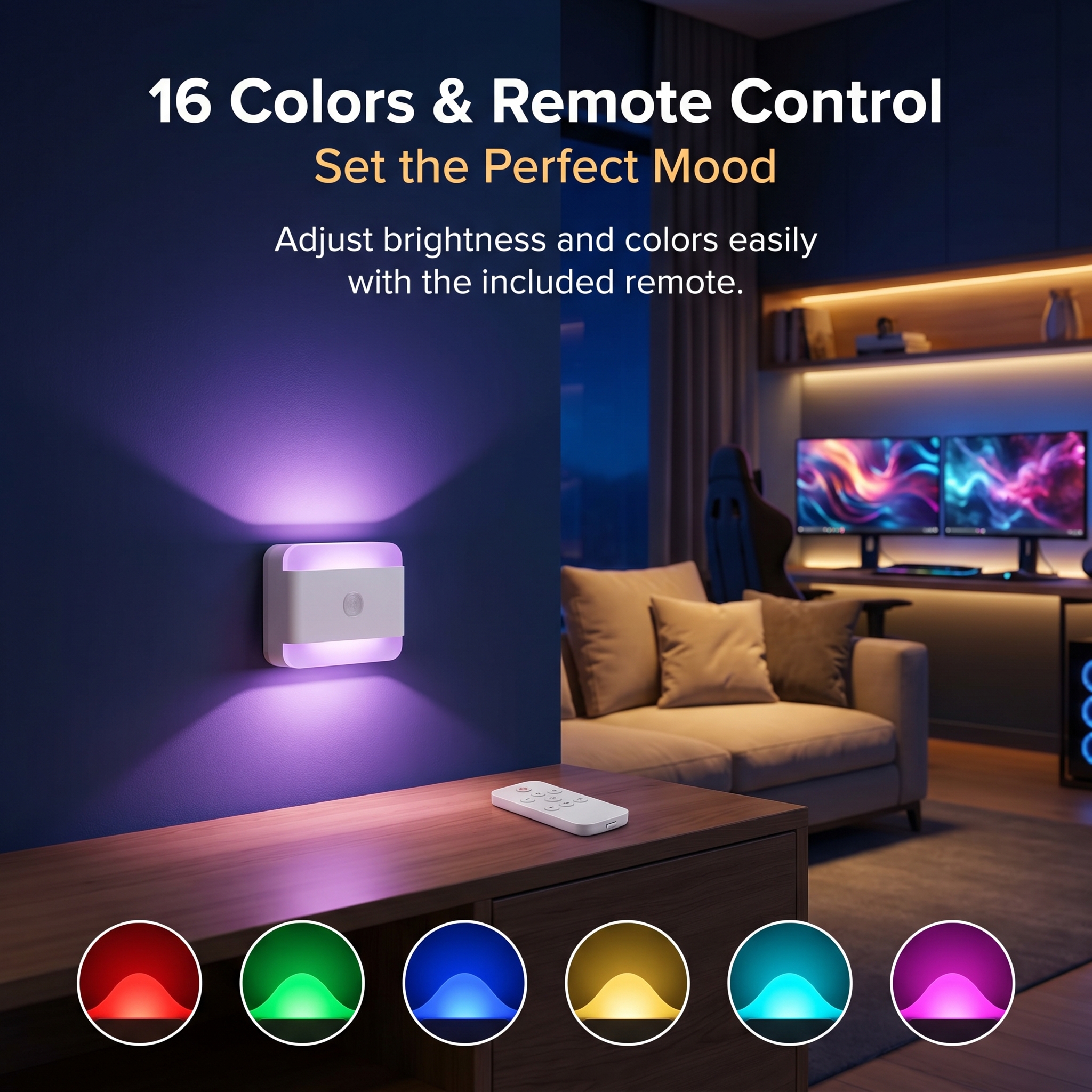 LED Motion Sensor Night Light - Smart Auto-On Cabinet Light with 16 Colors, Rechargeable Magnetic Night Light for Kids Bedroom Kitchen Hallway Stairs, Protects Baby and Family at Night