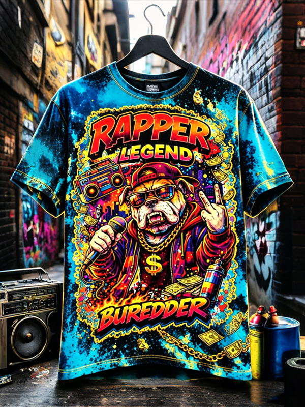 Men's Legendary Rapper Fun Dog Hip Hop Music Print T-Shirt