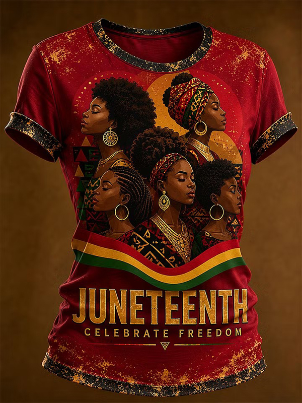 Women's Portraits Of African Women Celebrating Juneteenth And Freedom Art Print Casual T-Shirt
