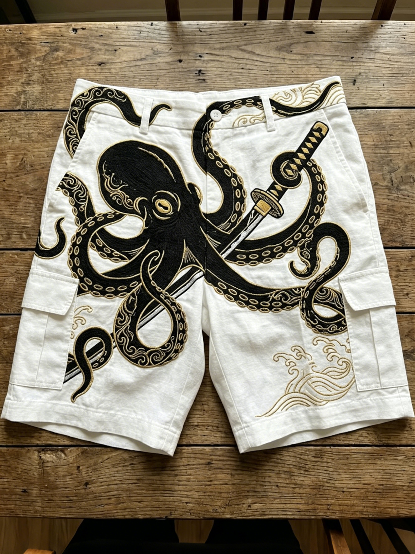 Men's Fun Octopus Knife Cthulhu Art Print Cargo Shorts