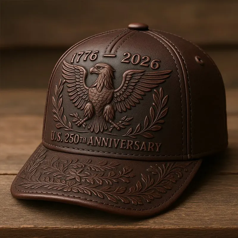 U.S. 250th Anniversary Embossed Leather Eagle Baseball Cap | 1776-2026 Patriotic Hat