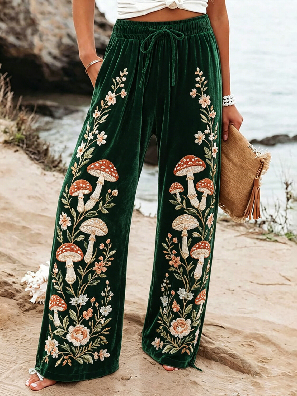 Women's Mushroom Hippie Art Print Casual Pants