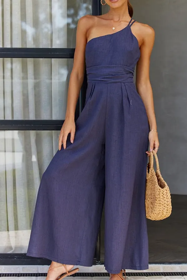 Women's Sexy Sling Waist Pocket Straight Sleeveless Jumpsuit
