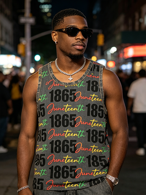 Men's Vintage Juneteenth 1865 Text Art Print Tank Top