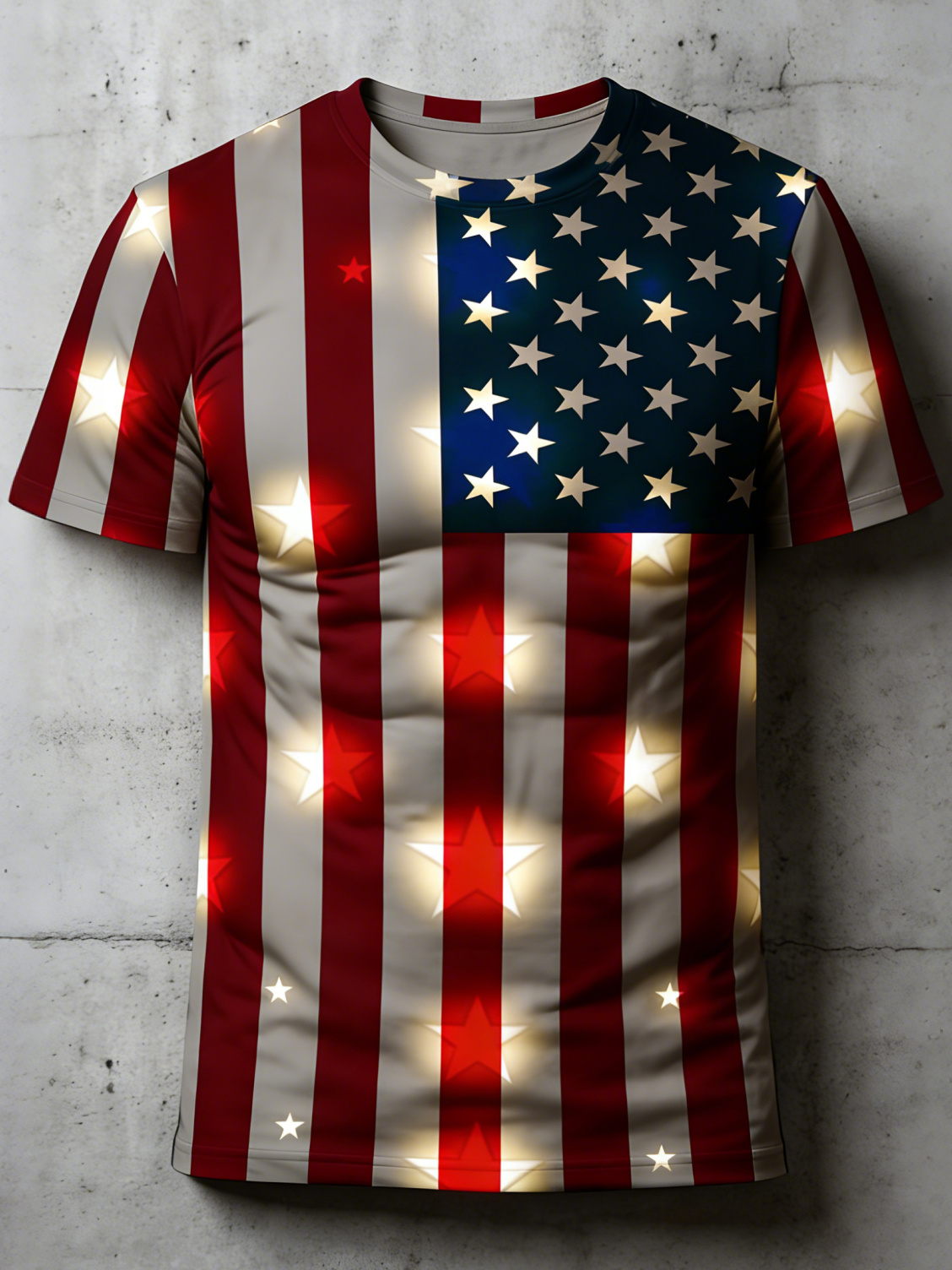 Men's American Flag Stars Stripes Print Casual T-Shirt