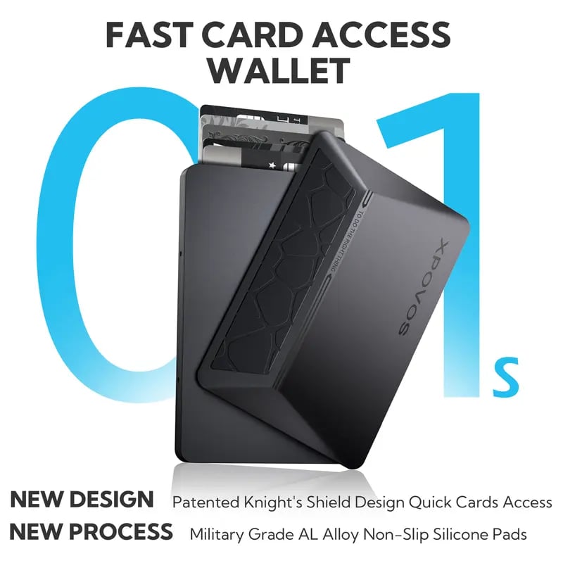 💳 XPOVOS Slim Metal Wallet – Pop-up Card Holder with Money Clip – RFID Blocking Minimalist Wallet 🚀