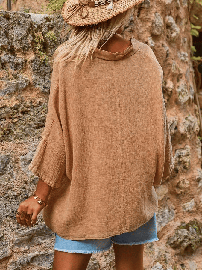 Women's Solid Color Bat Sleeve Casual Shirt