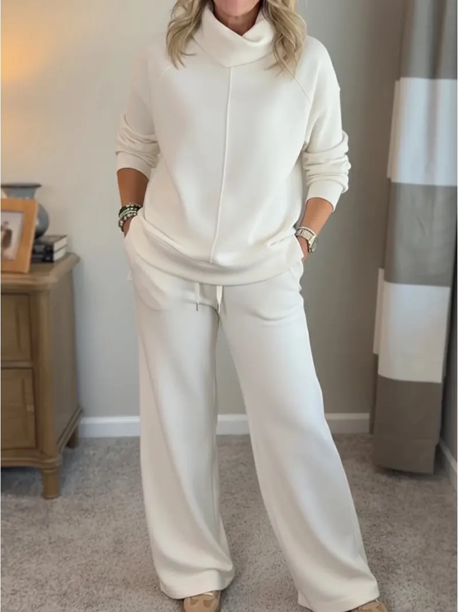 Women's Casual Turtleneck Sweatshirt And Pants Two-piece Set