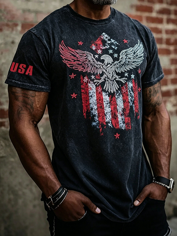 Men's USA Flag Eagle Vintage Art Print T-Shirt
