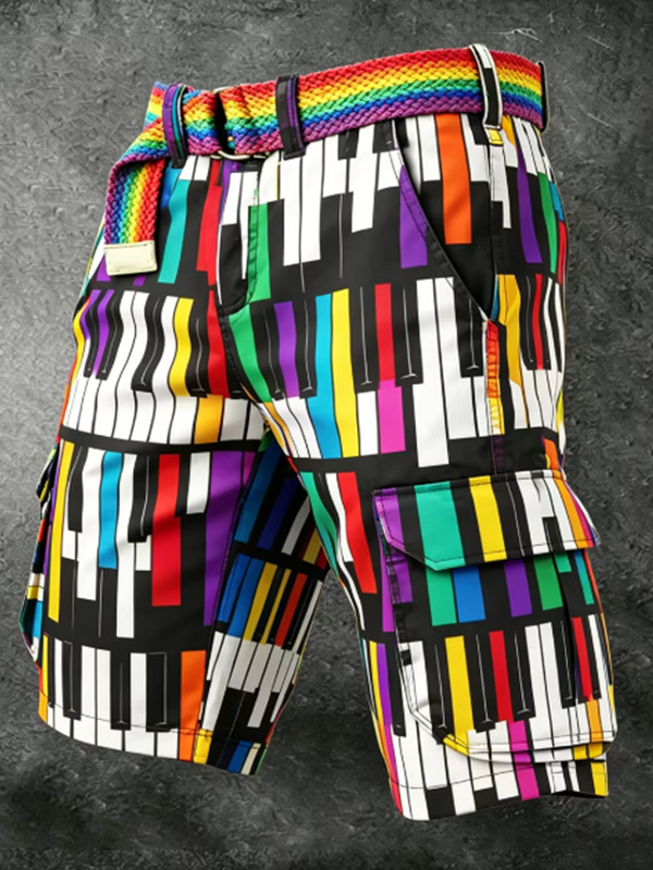 Men's Colorful Piano Key Art Print Casual Shorts