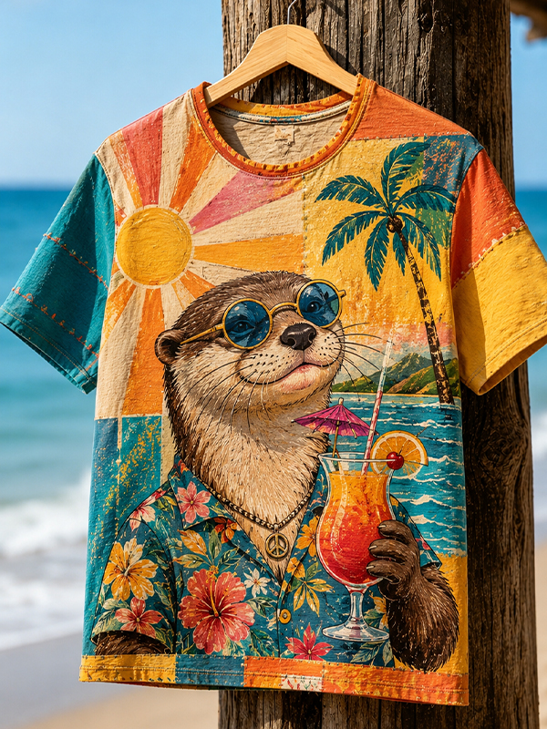 Men's Otter Oil Painting Vacation Art Print T-Shirt