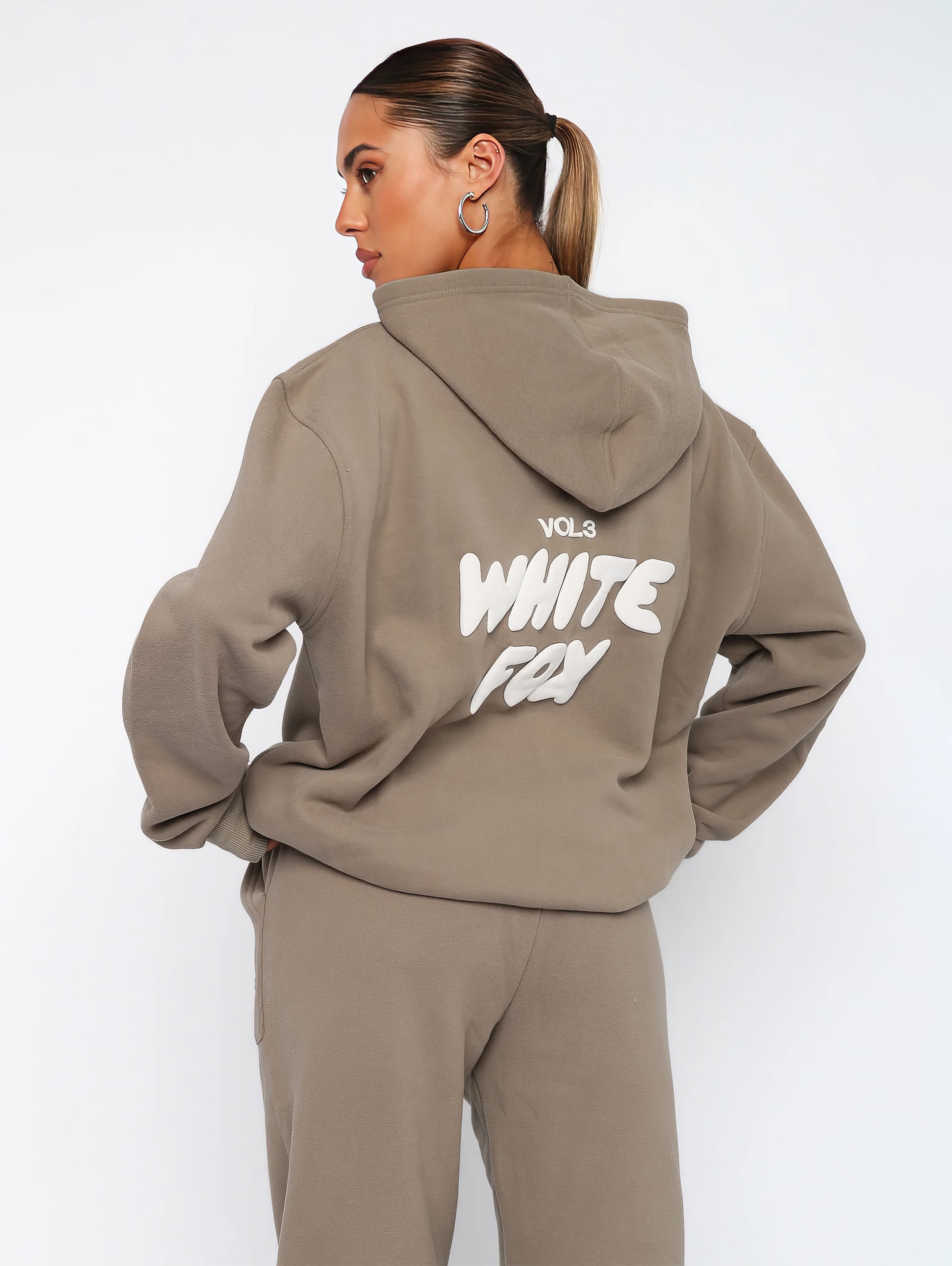 White Fox Hoodie Grey