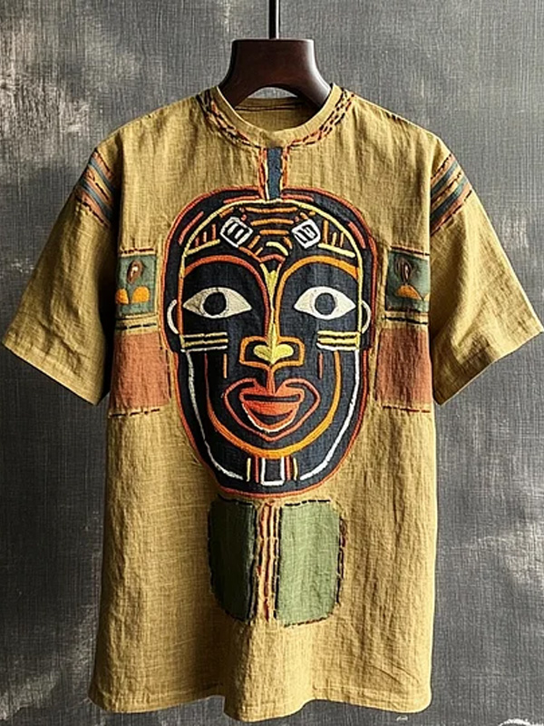 Men's Abstract Mask Afro Art Print Casual T-Shirt