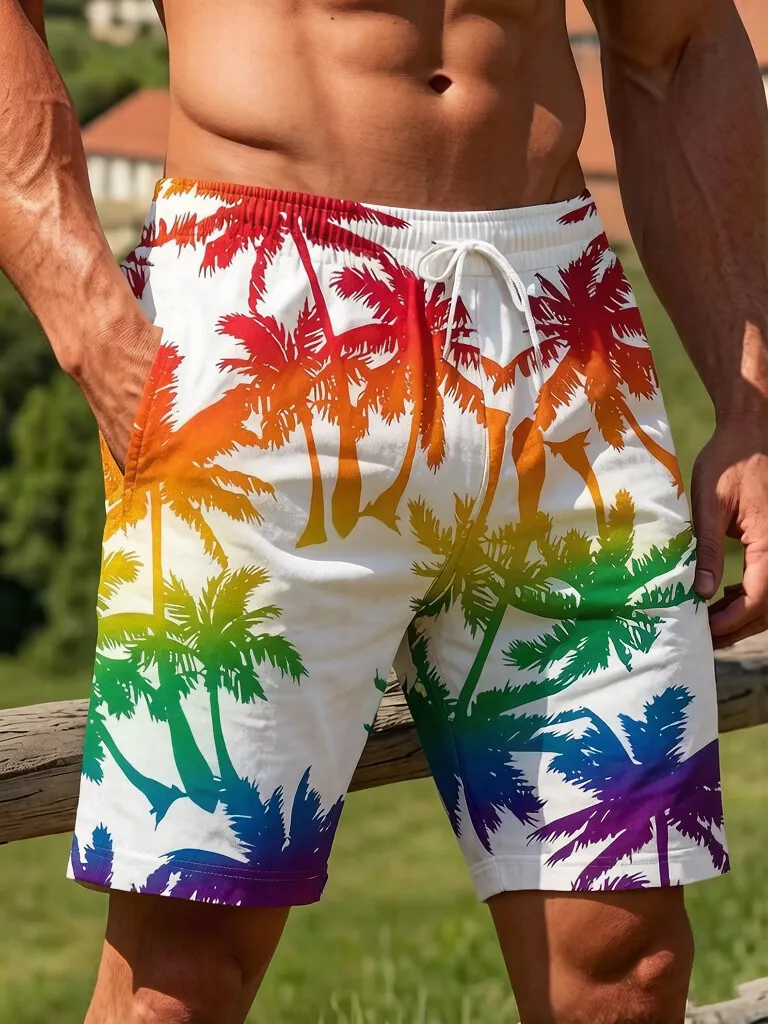 Men's Coconut Trees Print Vacation Style Casual Shorts
