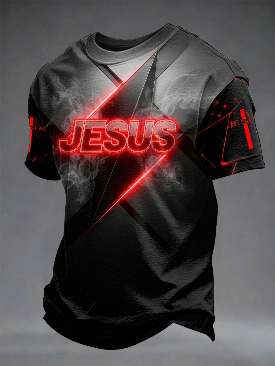 Men's Faith Jesus Lightning Art Print T-Shirt
