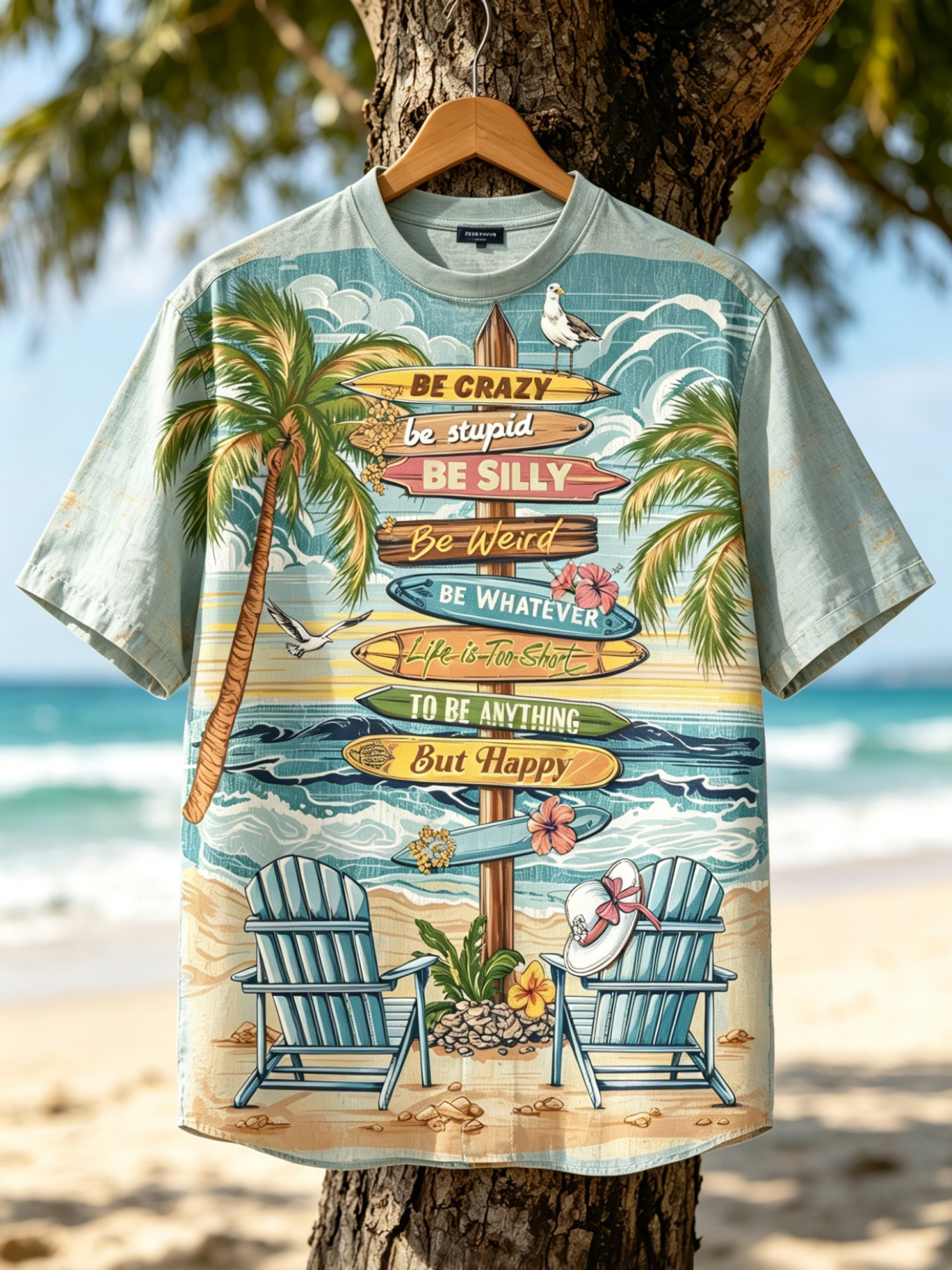 Men's Beach Vacation Art Print Hawaiian Style Casual T-Shirt