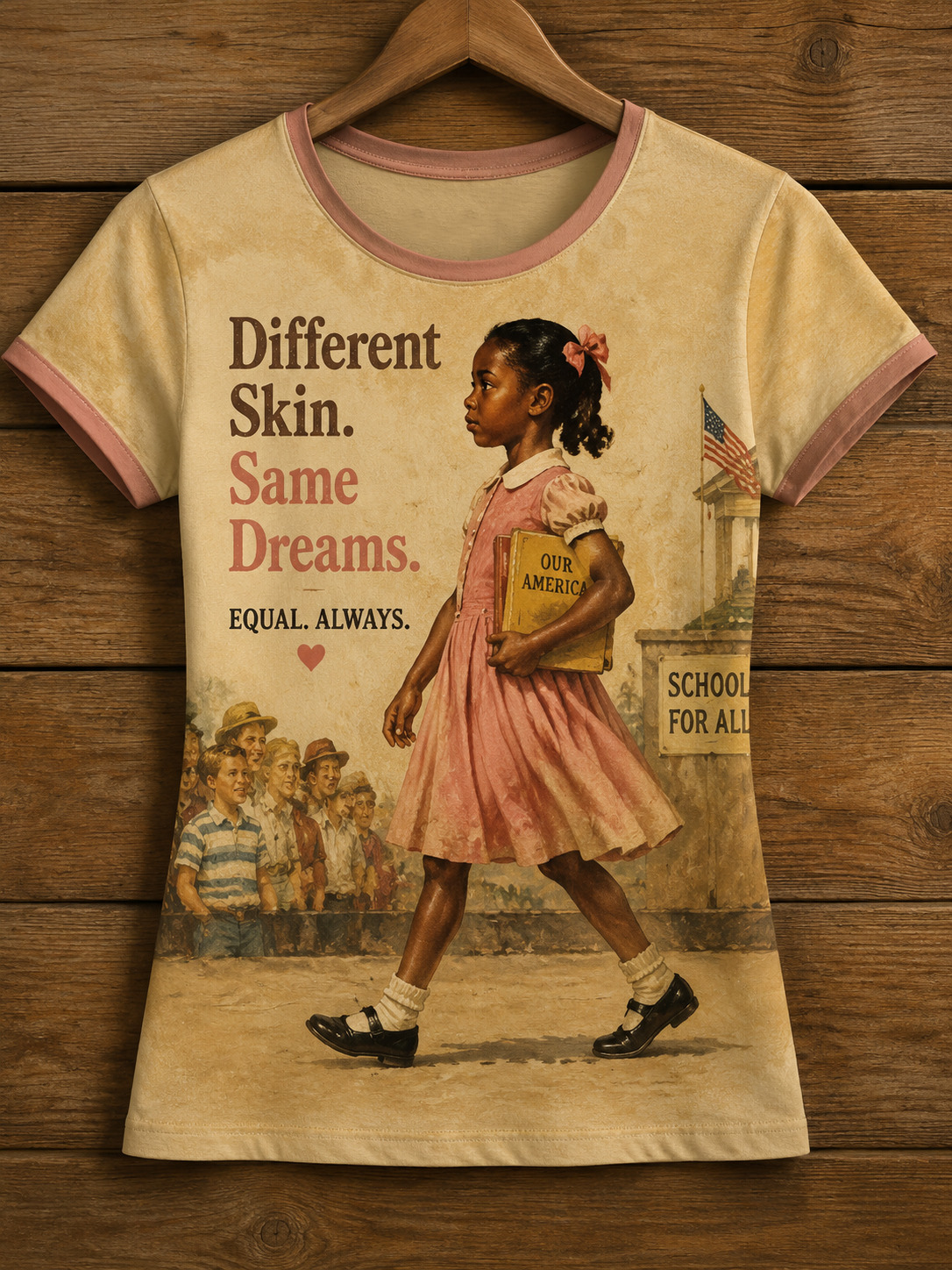 Women's Retro Black Girl Ruby Different Skin. Same Dreams Print Casual T-Shirt