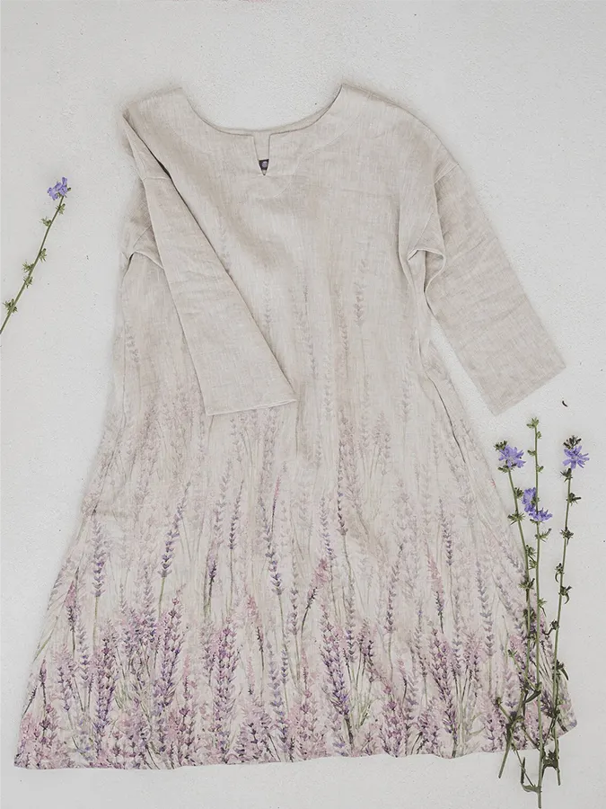 Women's Lavender Print Linen Dress