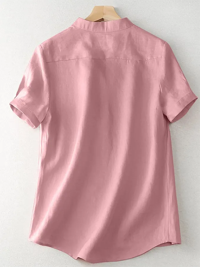 Women's Solid Color Button Down Short Sleeve Shirt