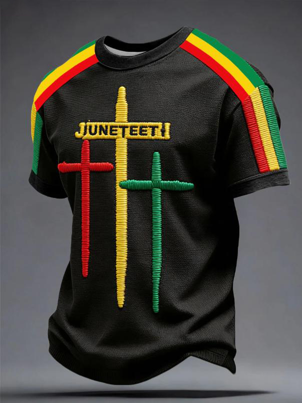 Men's Colorblock Cross Juneteenth Printed Casual T-Shirt