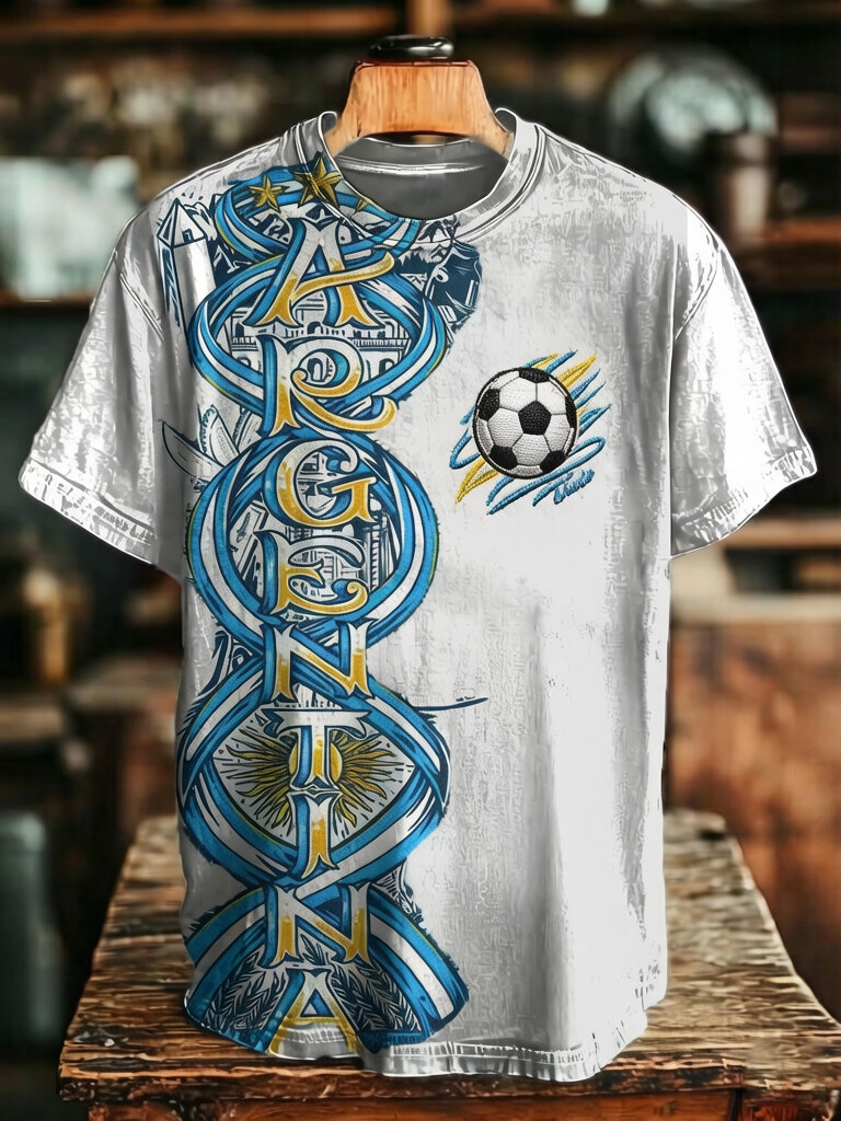 Men's Ribbon Argentina Letter Soccer Retro Print T-Shirt