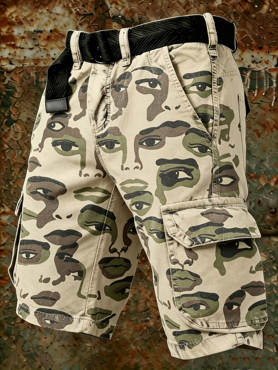 Men's Camo Face Art Print Casual Shorts