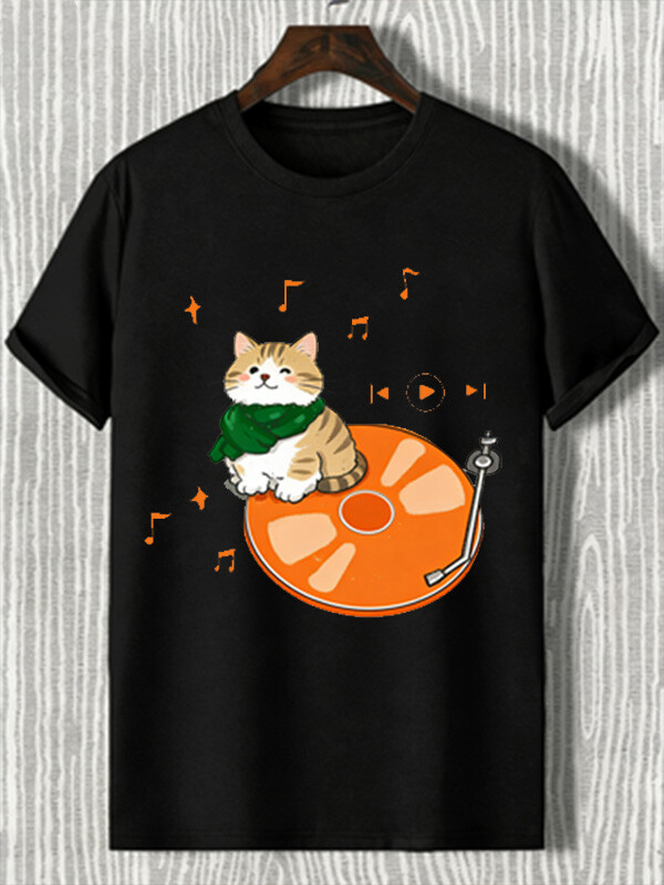 Men's Funny Kitten Music Lover Print T-Shirt