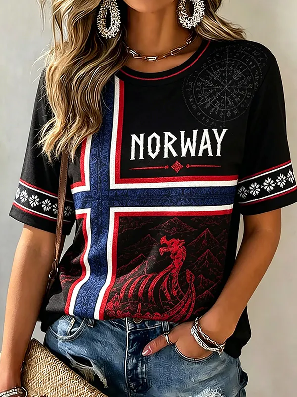 Women's Norway 2026 Norwegian Football Art Print Casual T-Shirt
