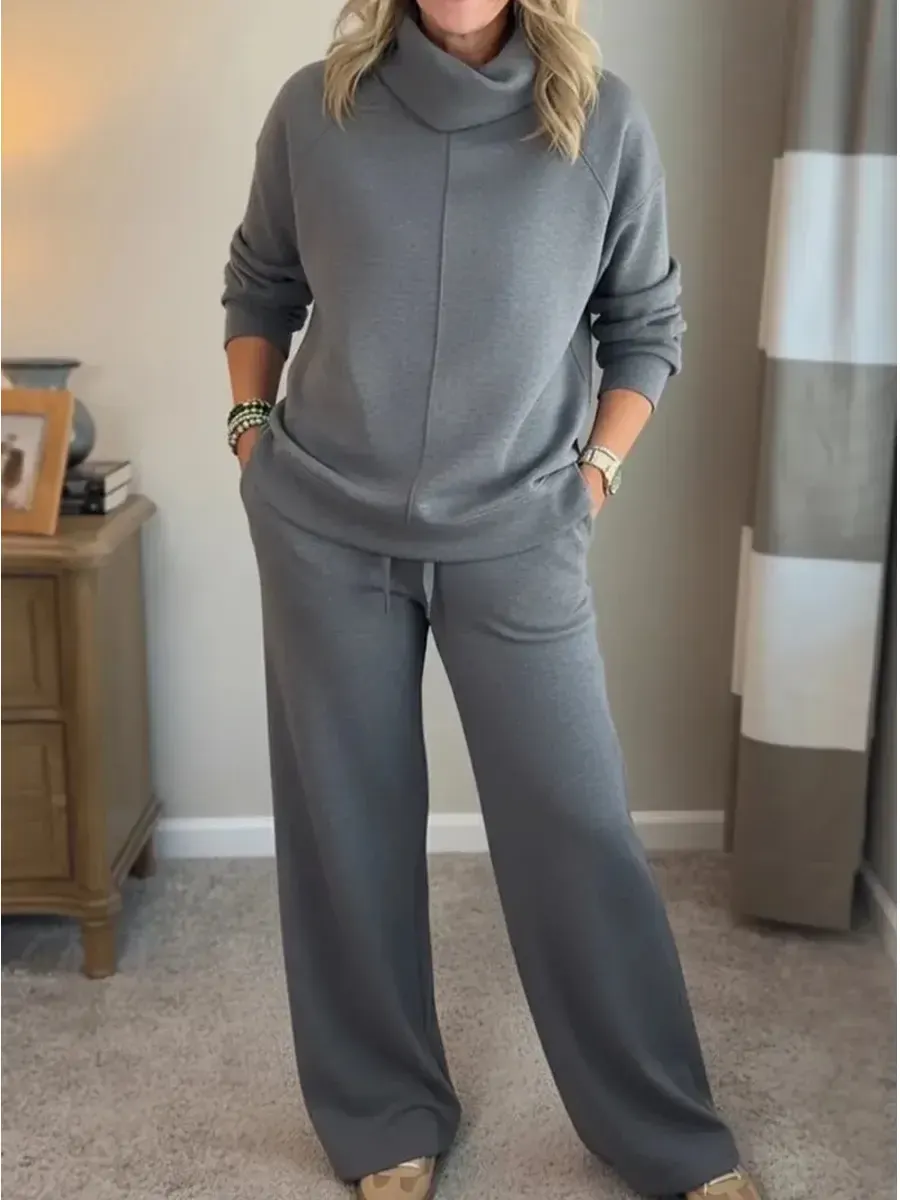 Women's Casual Turtleneck Sweatshirt And Pants Two-piece Set