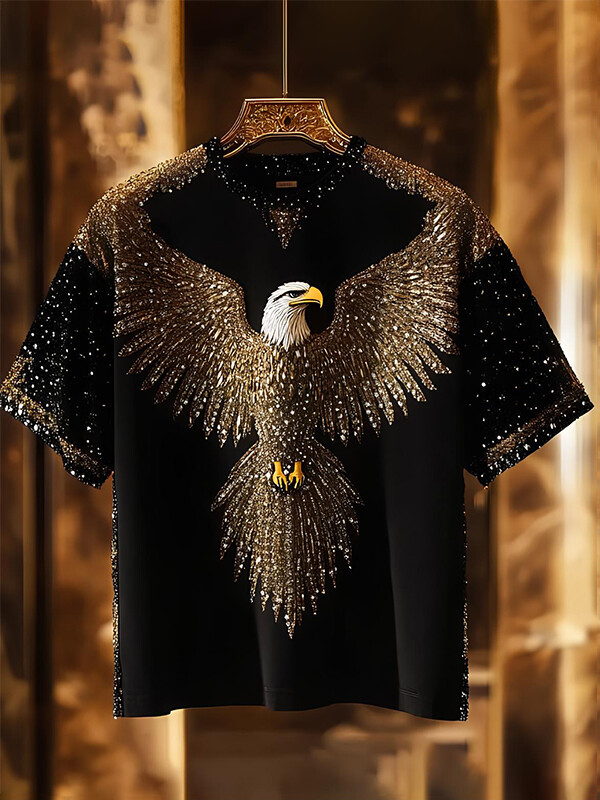 Men's Independence Day Shimmering Bald Eagle Print Casual T-Shirt