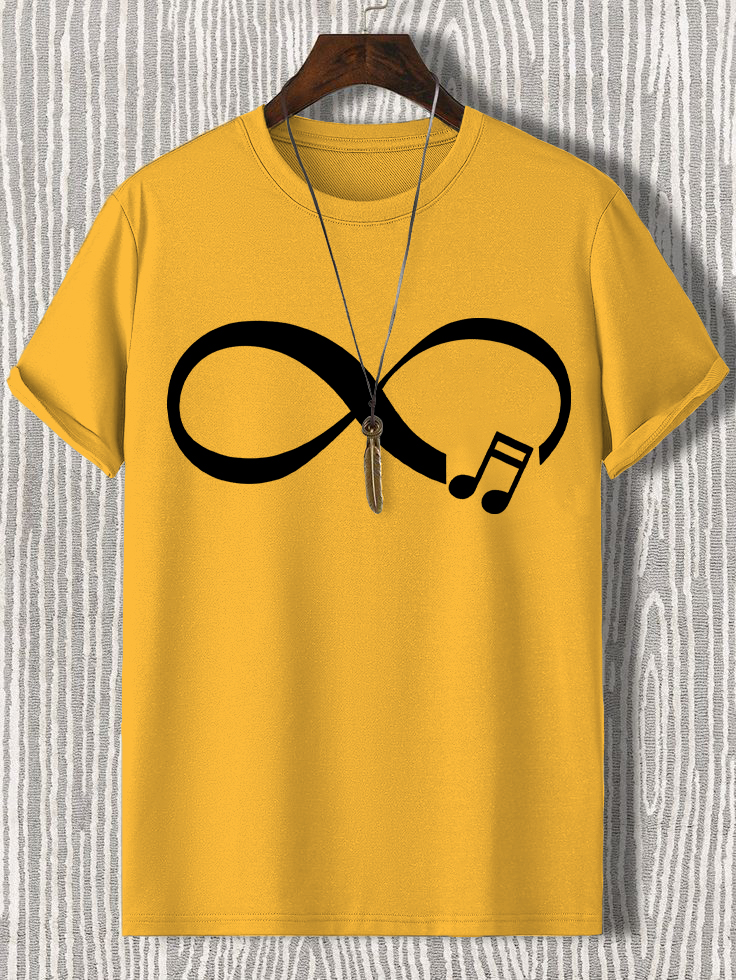 Men's Music Never Ends Infinity Symbol Print Cotton Casual T-Shirt