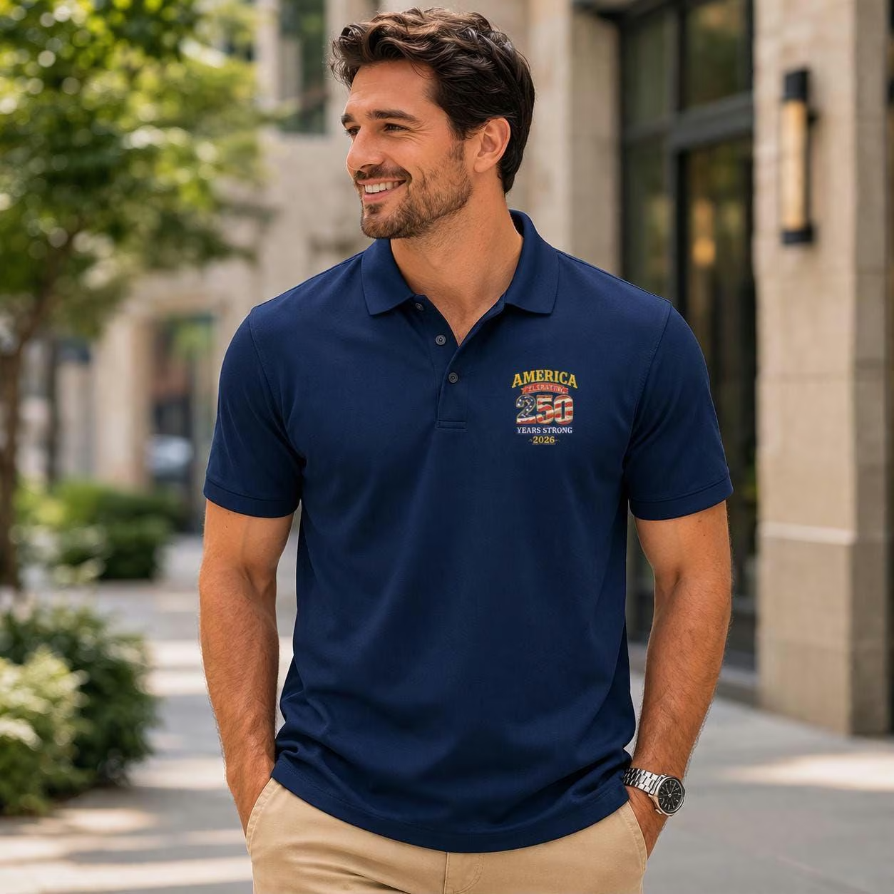 America 250th Anniversary Polo Shirt – Patriotic Embroidered Tee