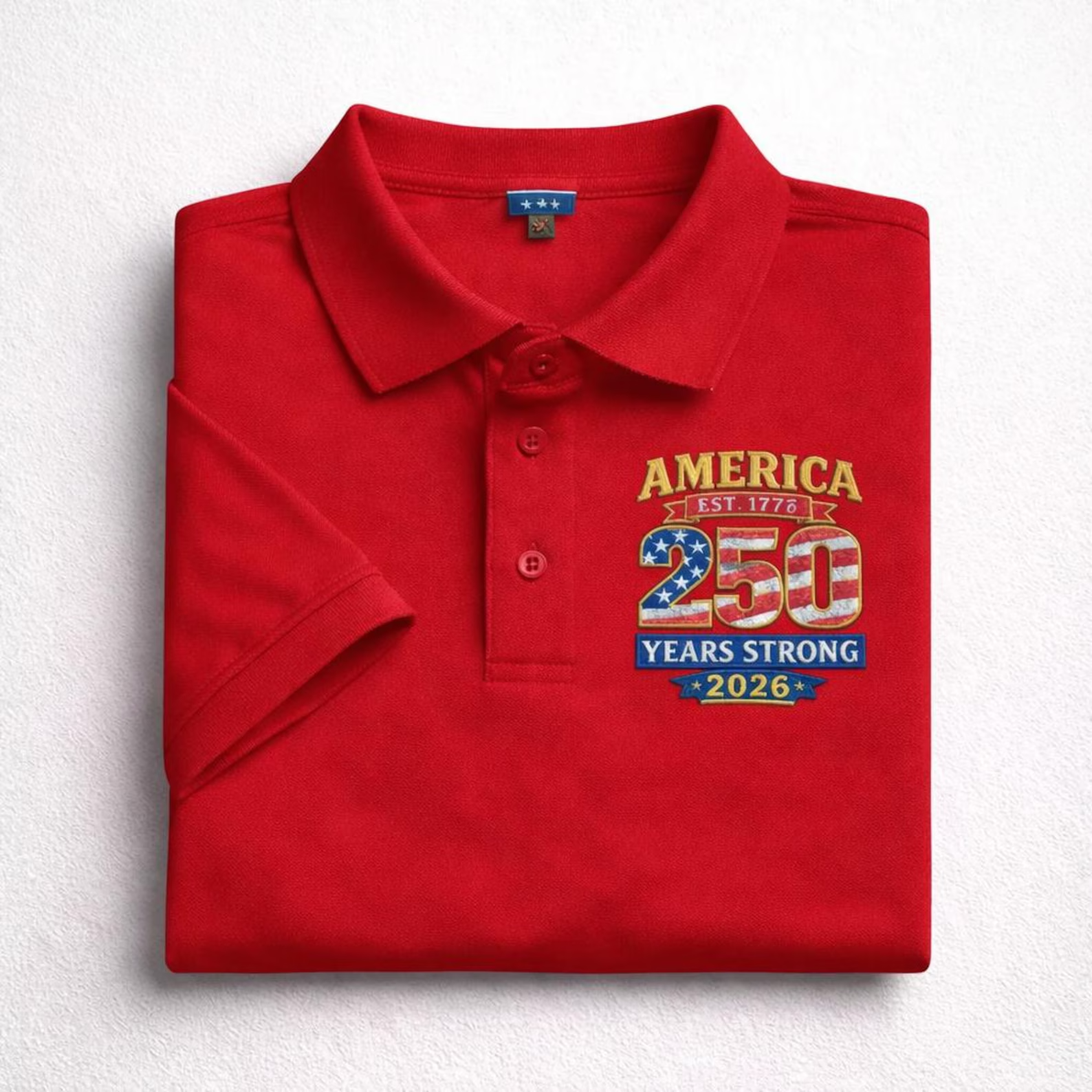 America 250th Anniversary Polo Shirt – Patriotic Embroidered Tee