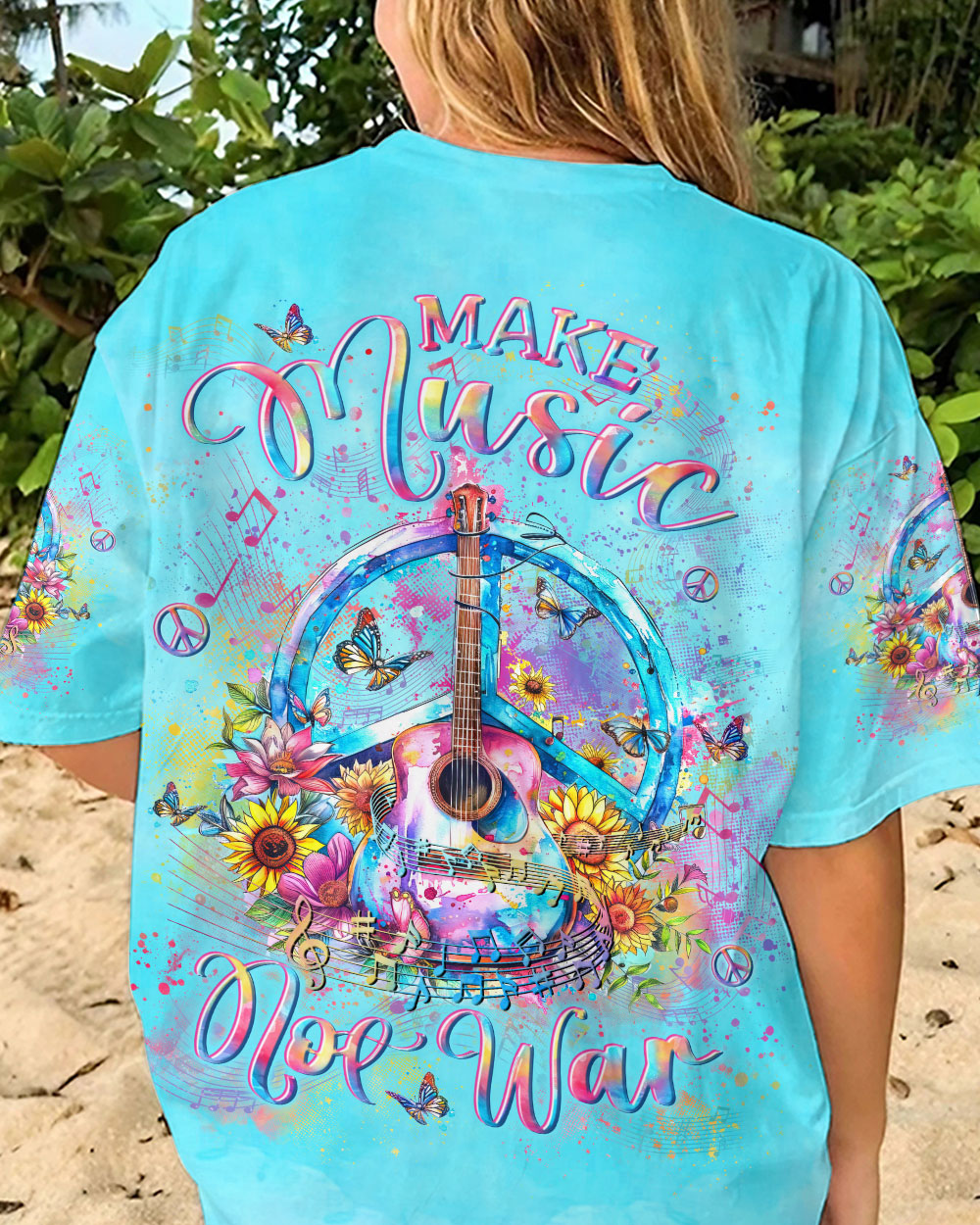 MAKE MUSIC NOT WAR GUITAR ALL OVER PRINT - YHLN1705241