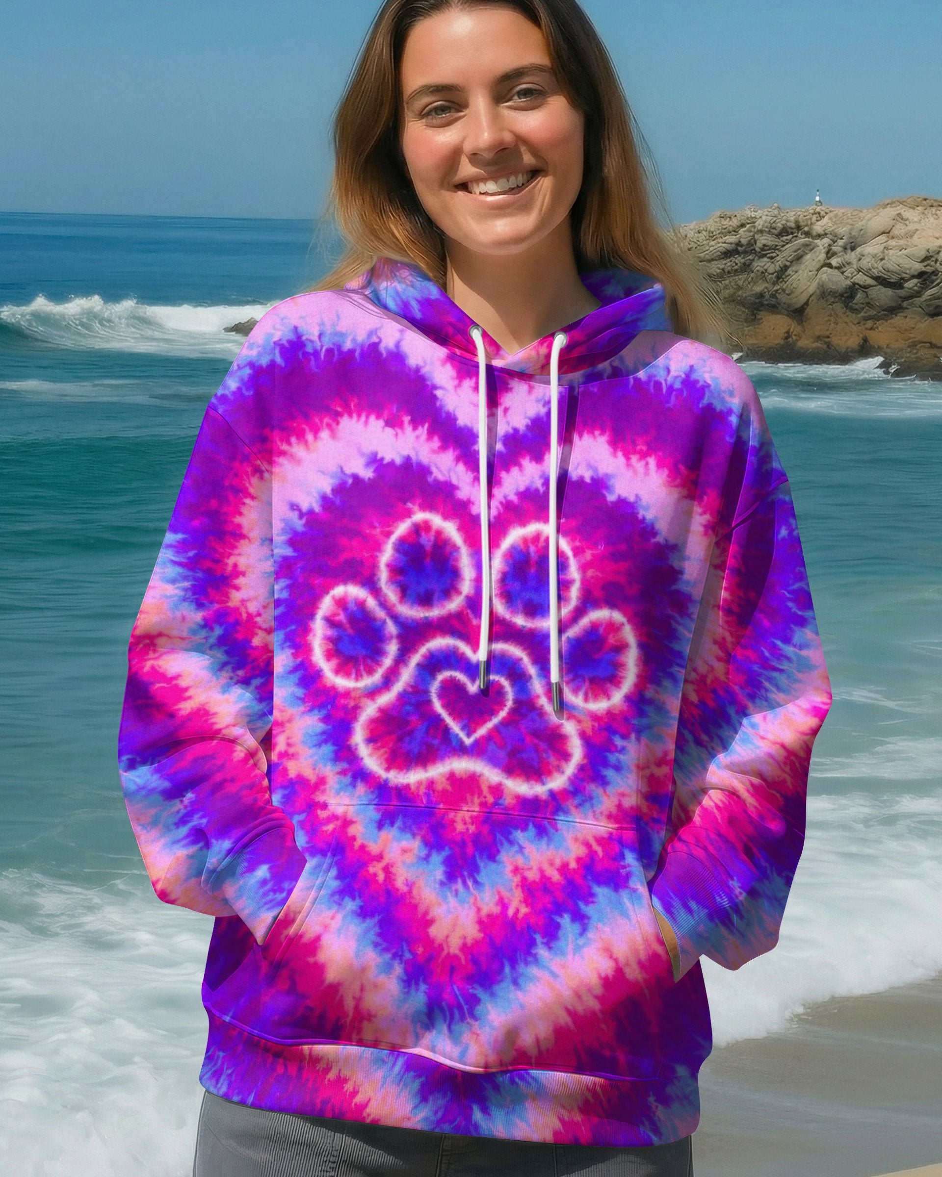 PAW PRINT PINK & PURPLE HEART SWIRL ALL OVER PRINT  - TLTW2912251