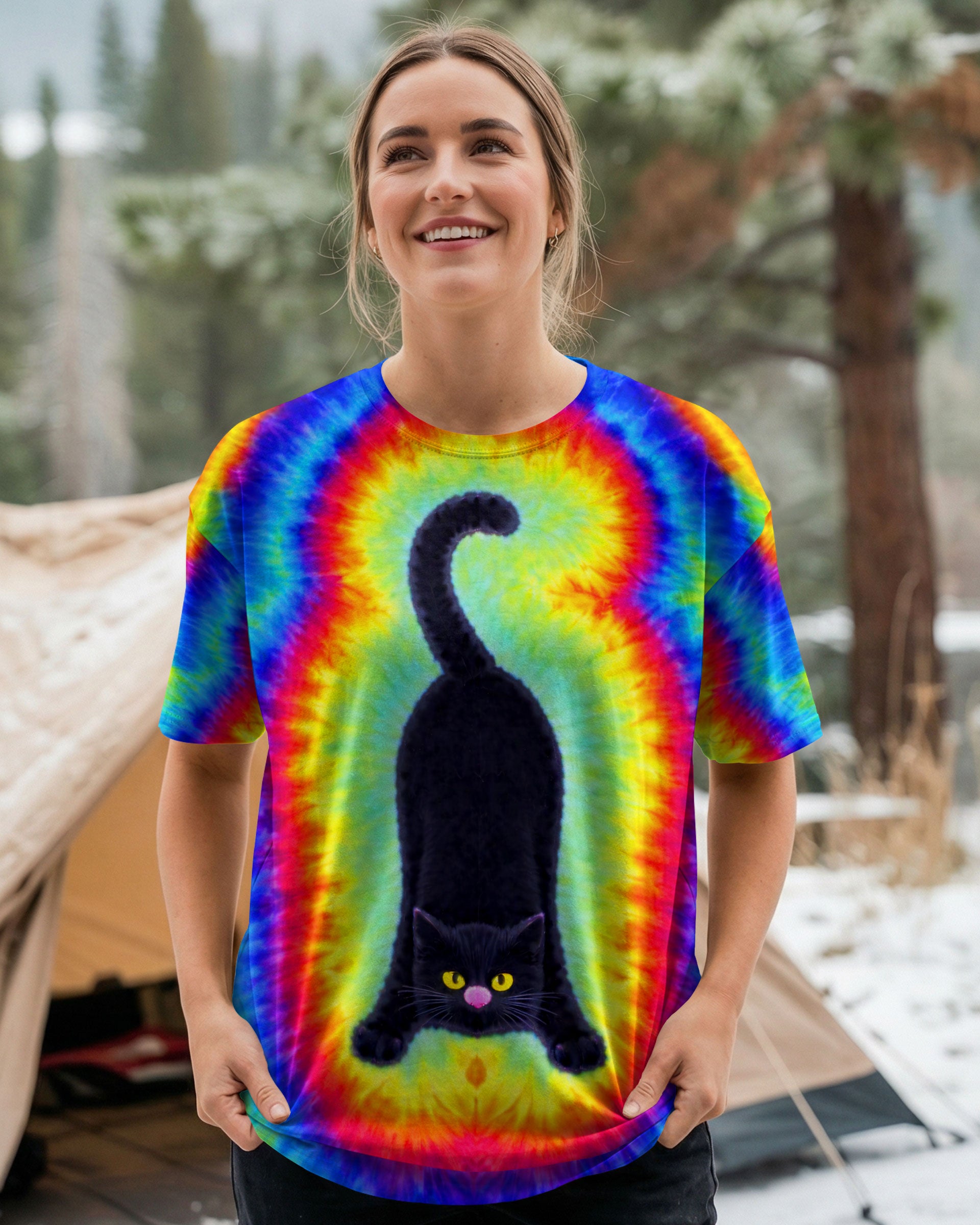 BLACK CAT PLAYFUL  SWIRL ALL OVER PRINT  - TLNT2801261