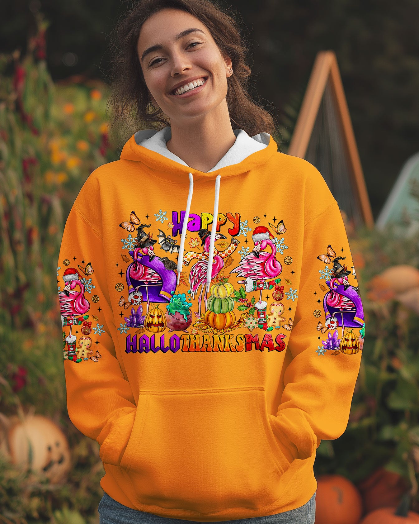 HAPPY HALLOTHANKSMAS  FLAMINGO ALL OVER PRINT - TLTR1508251