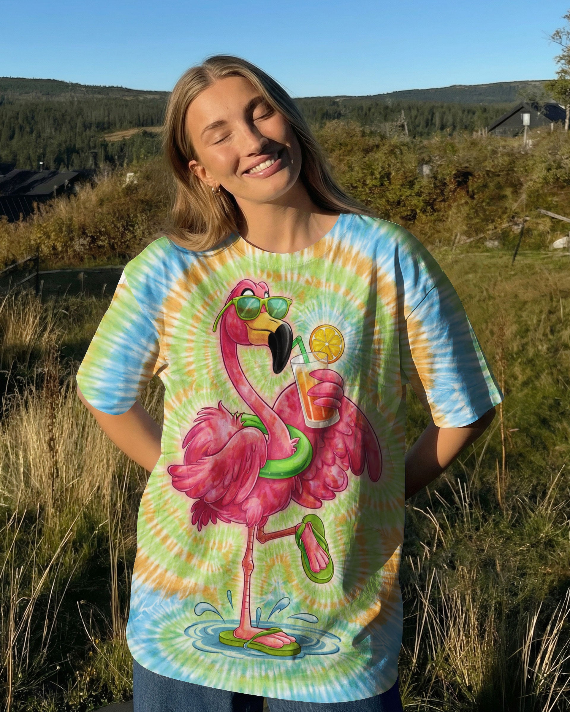 SUMMER FLAMINGO SWIRL ALL OVER PRINT  - TLTW2003261