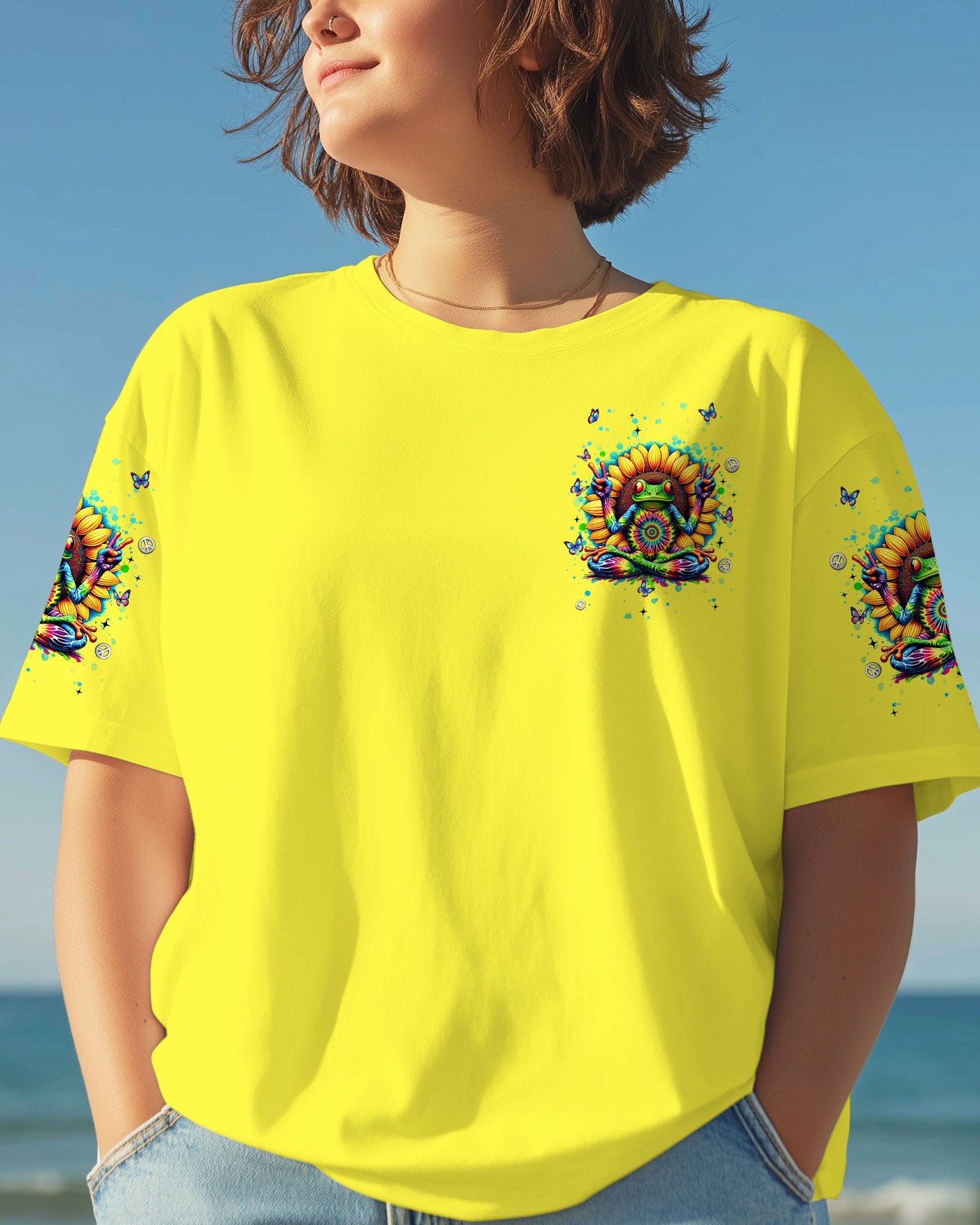 BE KIND STAY WEIRD FROG SUNFLOWER TIE DYE  ALL OVER PRINT - TLNT0108253