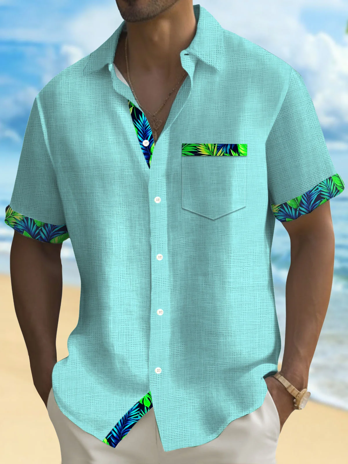 Cargks®Hawaii Basic Textured Floral Print Men's Button-Down Short-Sleeve Shirt Big & Tall