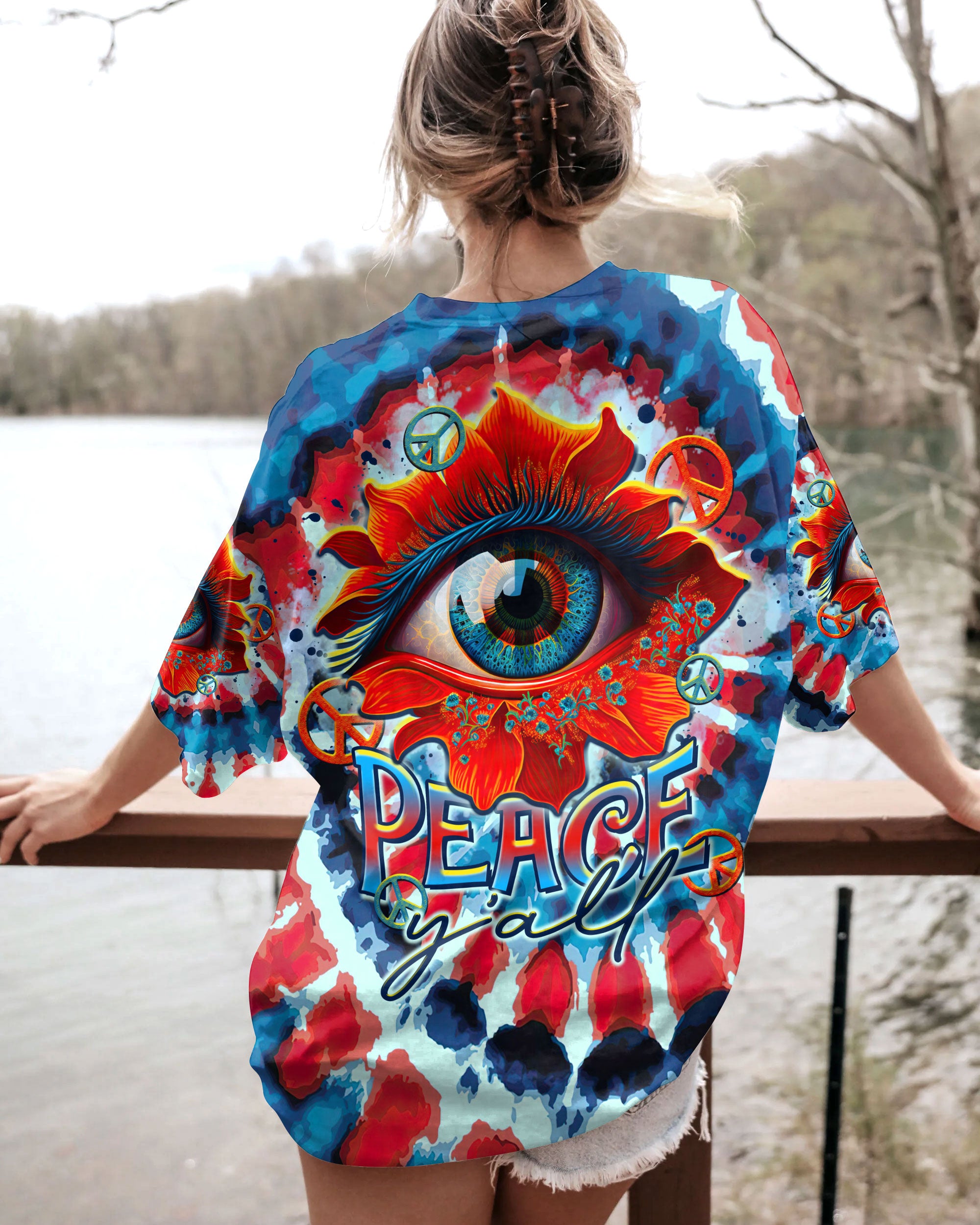 PEACE Y'ALL EYES FLOWER TIE DYE ALL OVER PRINT - TLTR0607238