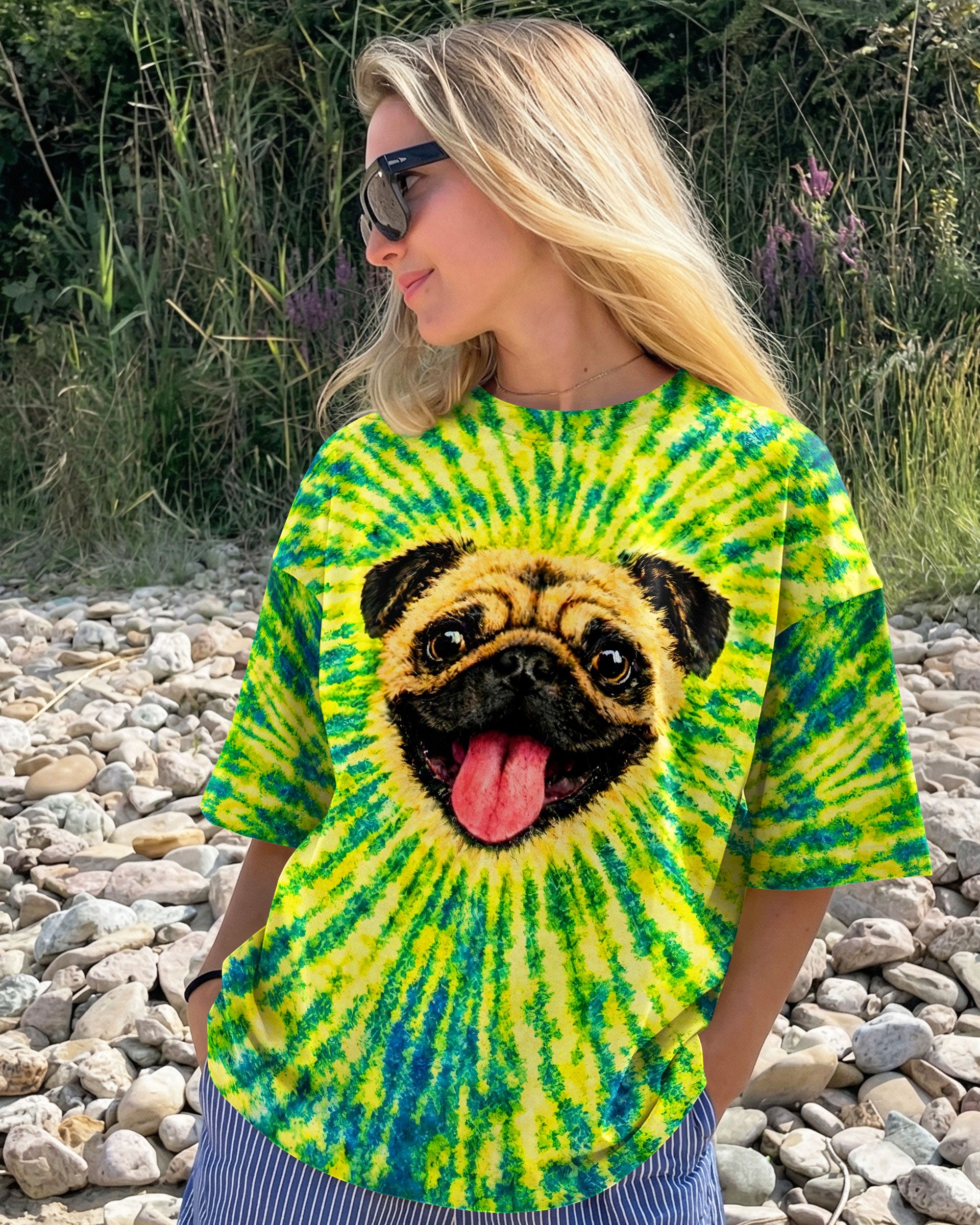 PUG DOG LEMON YELLOW SWIRL ALL OVER PRINT - TLNT2502262